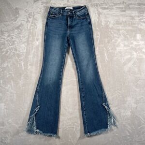 KanCan Women's Jeans Dewey High Rise Bootcut Denim Fringe Hem 3_25 Blue